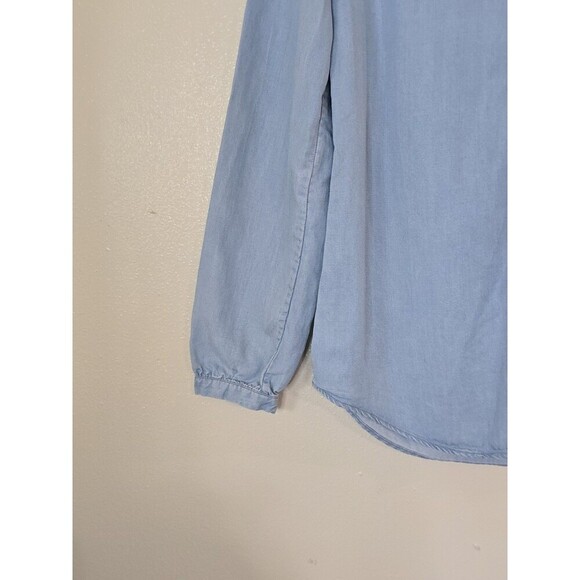 Massimo Dutti Size 4 Blue Soft Denim Button Up Blouse Collarless Chambray - Picture 6 of 12